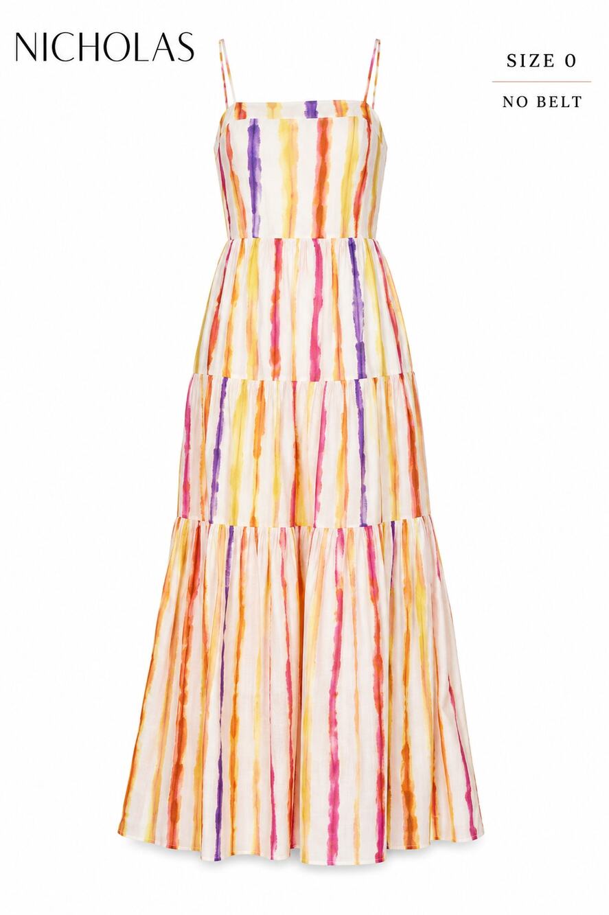 Nicholas Kerala Maxi Dress Size 0 Striped Cotton Silk Lined Pocketed Maxi